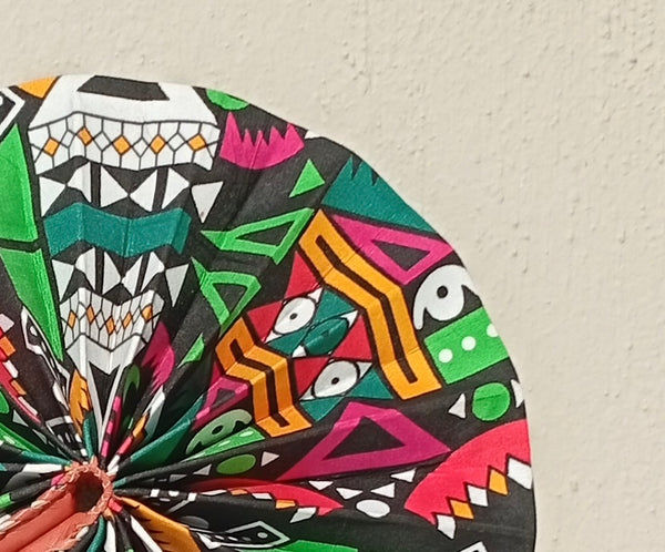 Multicolor Pattern Fan - handmade vibrant multicolor cotton fan with leather handle by Yaw Broni