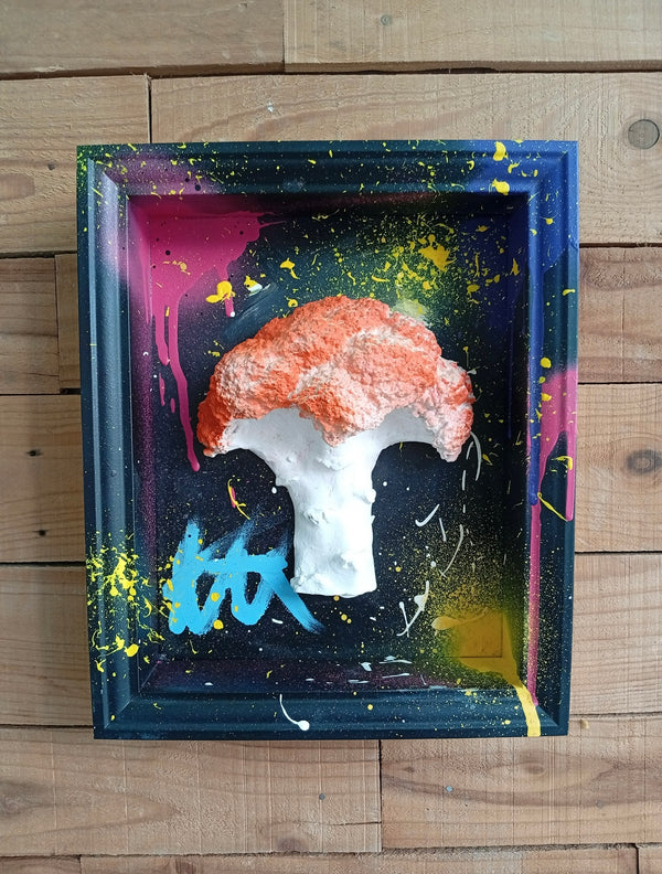 Milk on a fly - handmade wooden frame with cast resin art by Yaw Broni