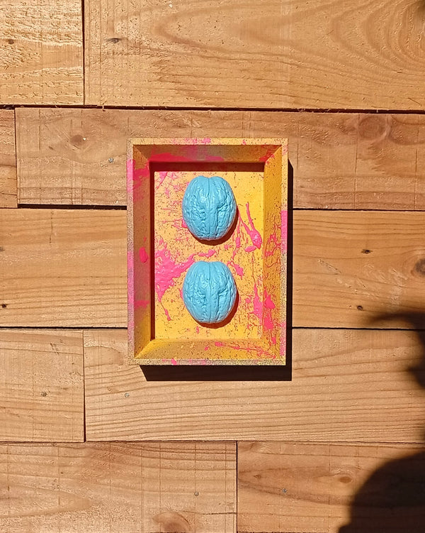 Blue nuts - handmade wooden frame with cast resin art
