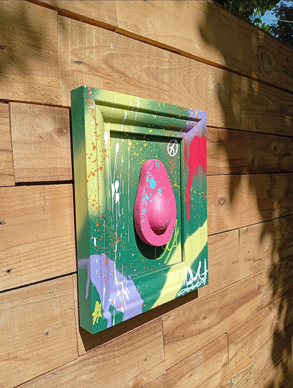 She's having a picnic - handmade wooden frame with cast resin art by Yaw Broni